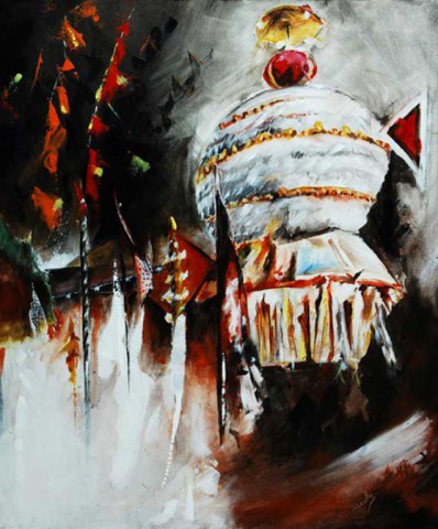 Title: Rathotsav| Medium: Acrylic on Canvas| Size: 32"X28"| Collection: Private collection, Norway
